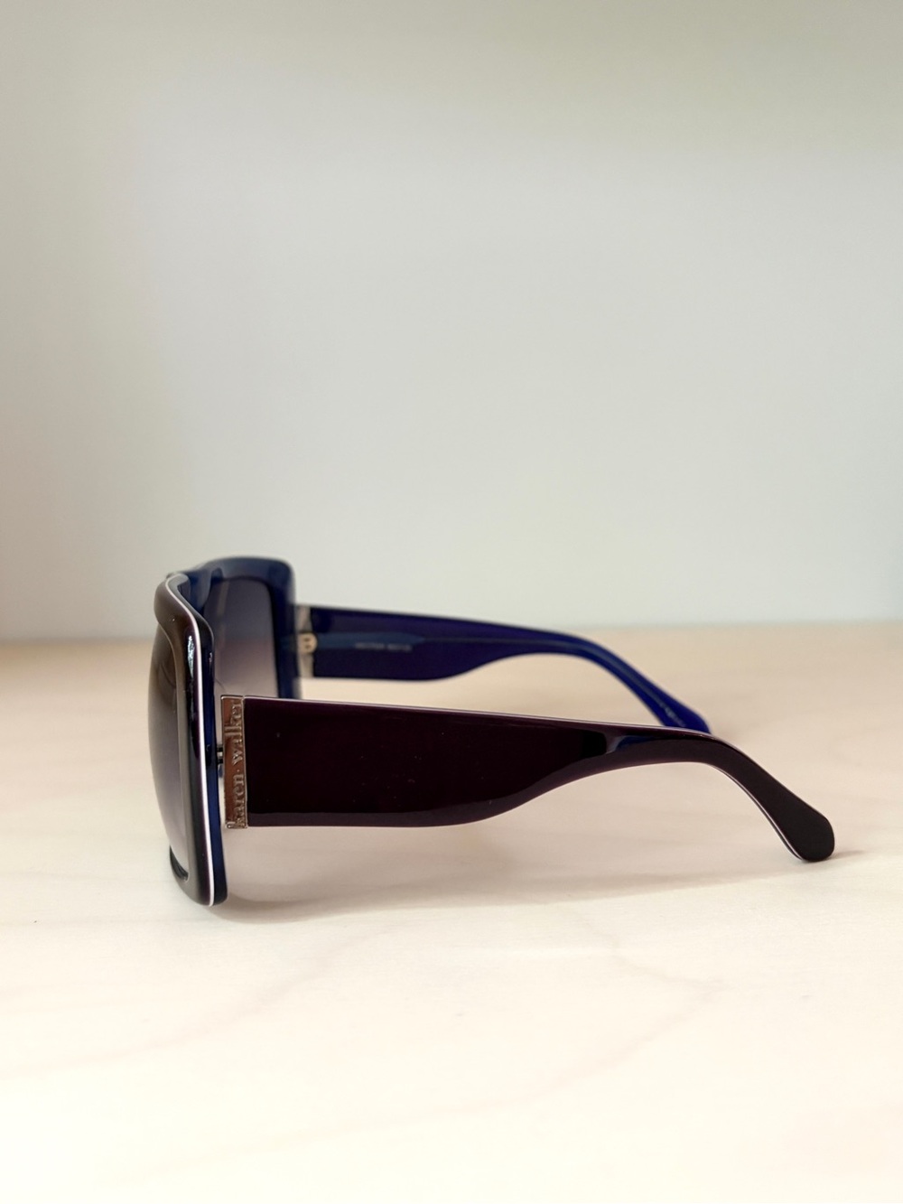 Karen Walker Oversized Black-Plum Sunglasses with Cobalt Inner Frame - Picture 3 of 11